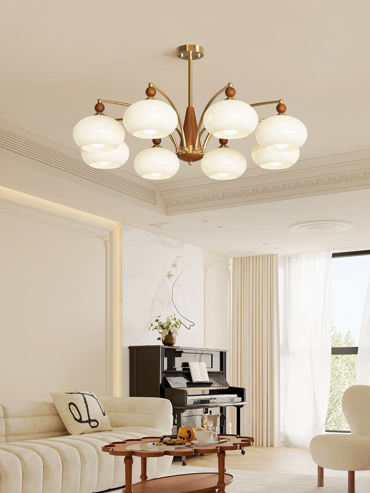 Vevely retro-pendellampe i gult glas og messing