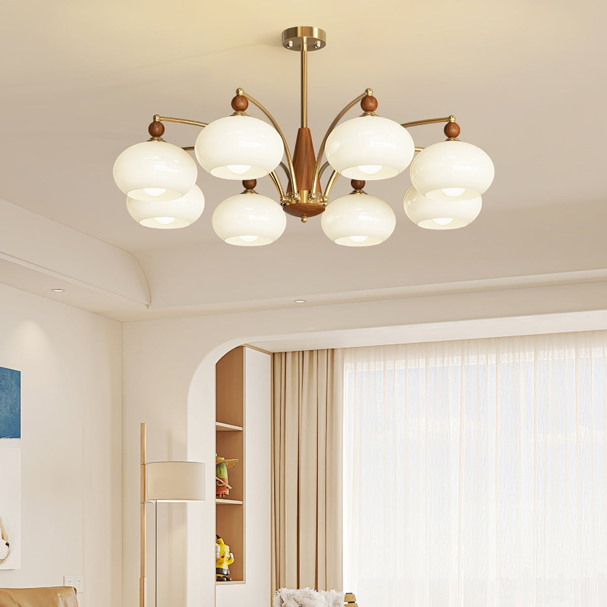 Vevely retro-pendellampe i gult glas og messing