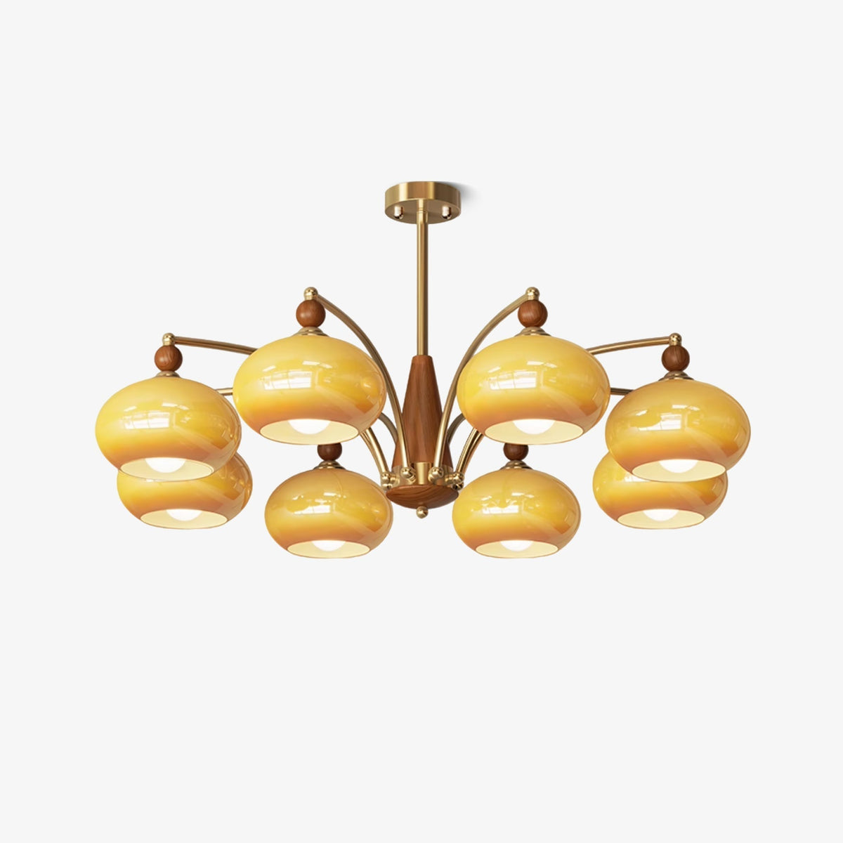 Vevely retro-pendellampe i gult glas og messing