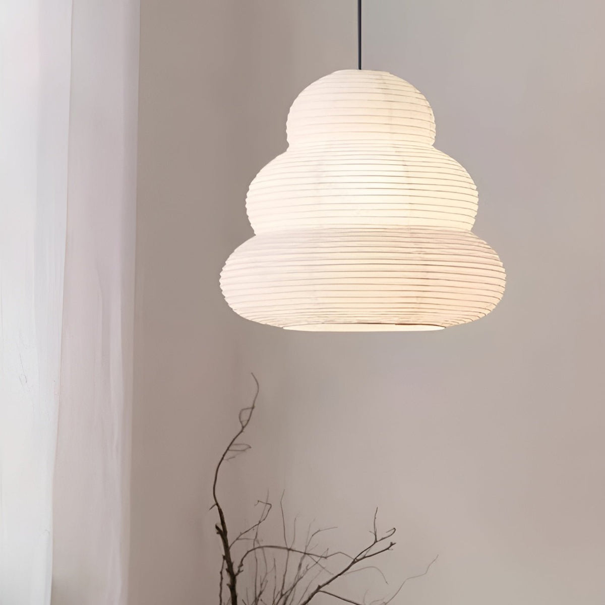 Solara japansk pendellampe med lagdelt washi-papirlanterne til stuen