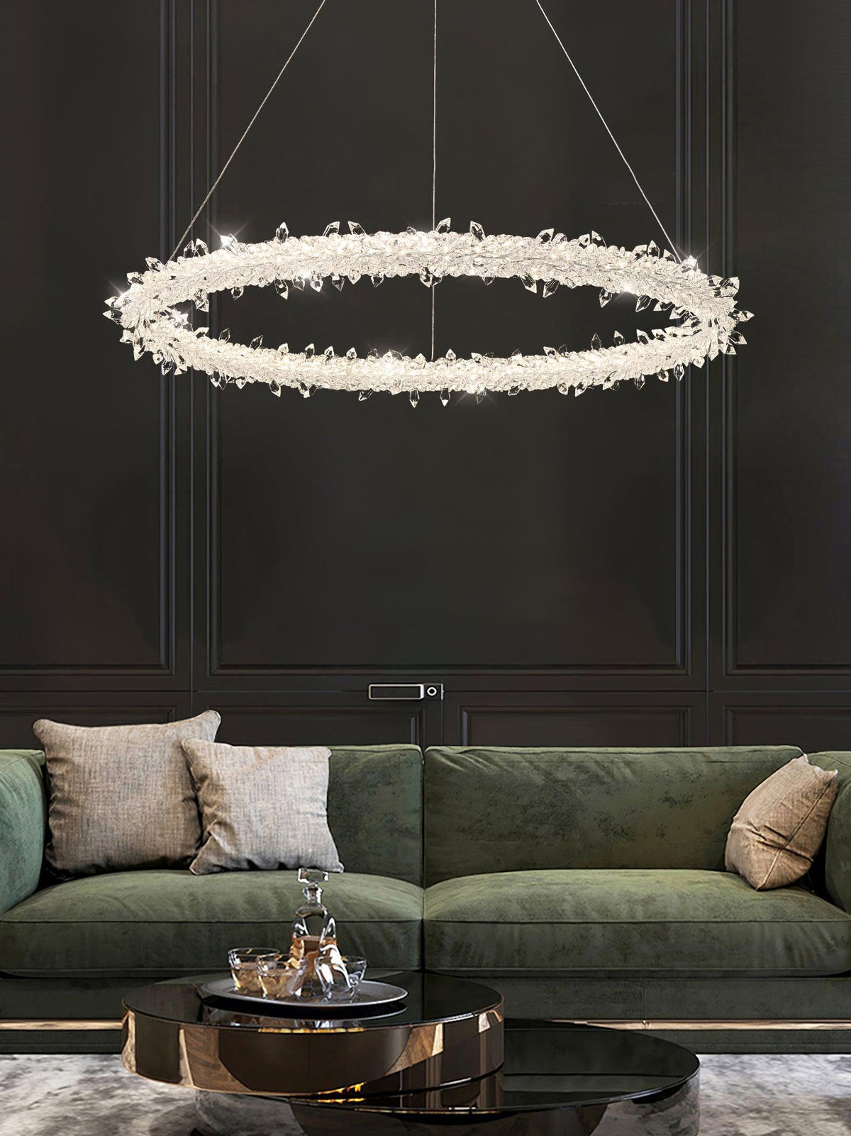 Candeeiro de teto Seleira com anel de cristal LED