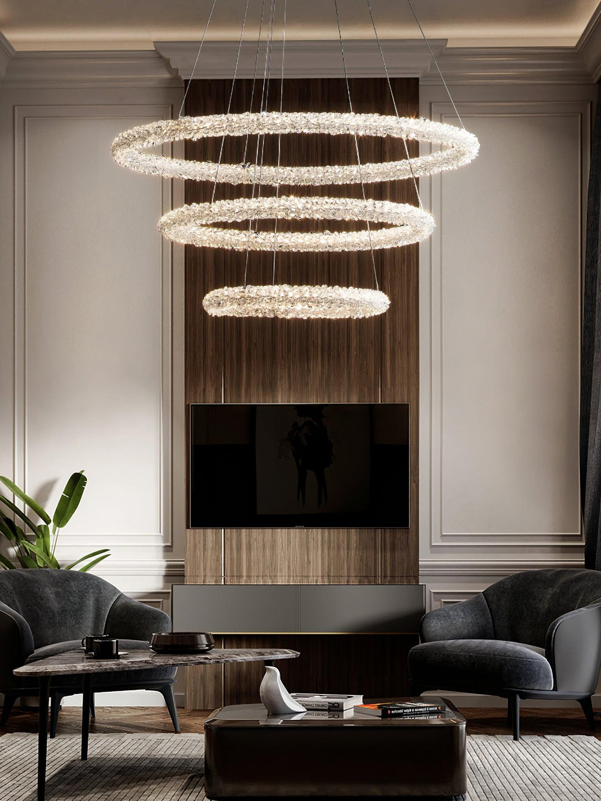 Candeeiro de teto Seleira com anel de cristal LED