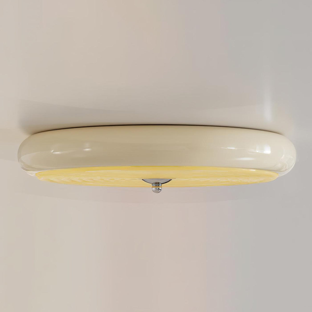 Utheara Moderne Minimalistisk Loftslampe i Cremefarvet Riflet Glas