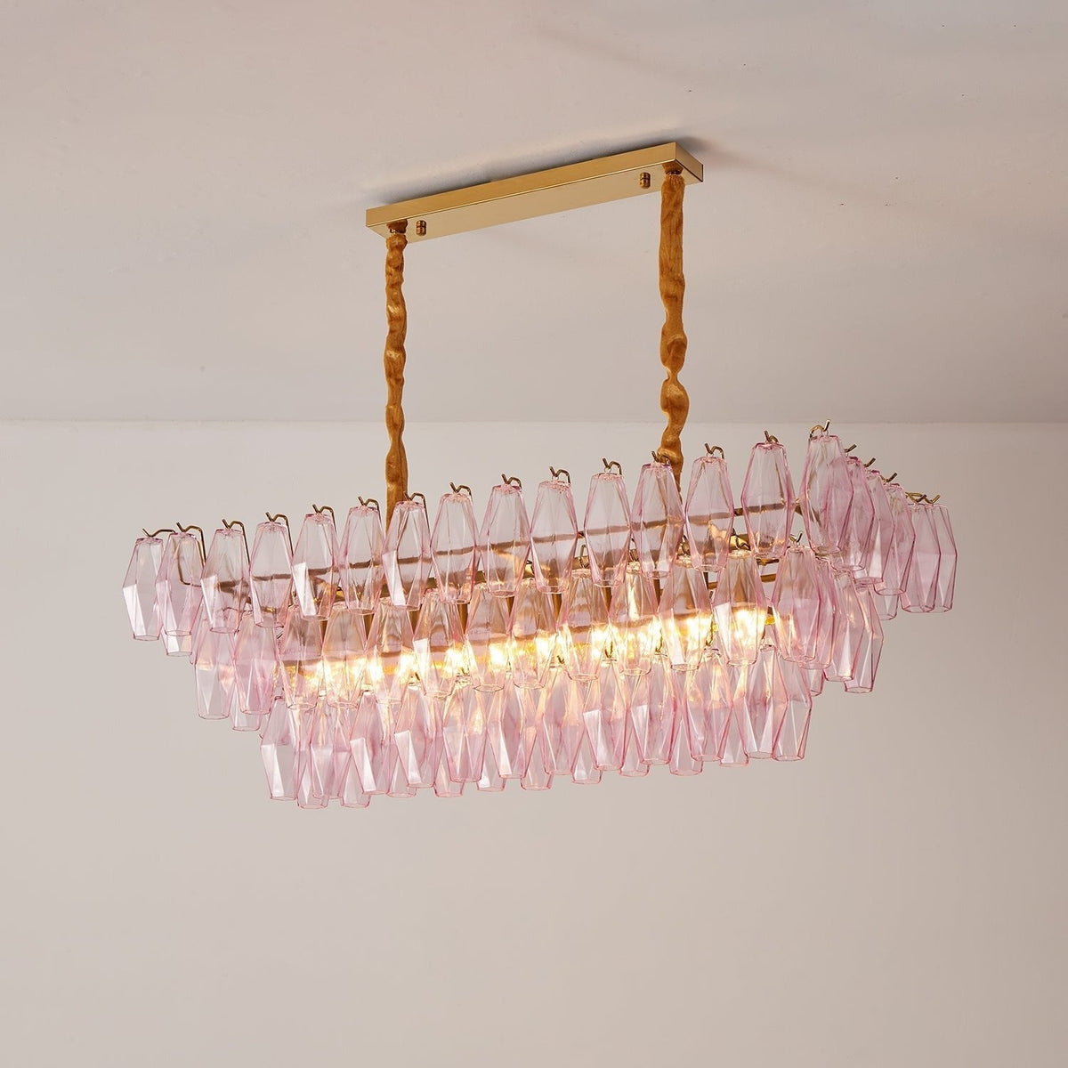 Eireora lysekrone rosa prismet glas rektangulær lagdelt