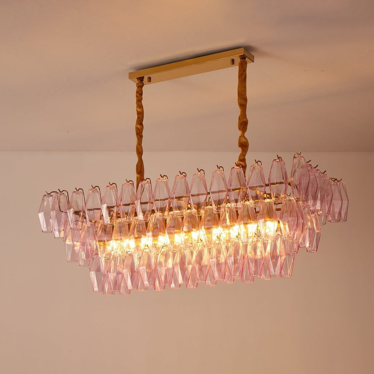Eireora lysekrone rosa prismet glas rektangulær lagdelt