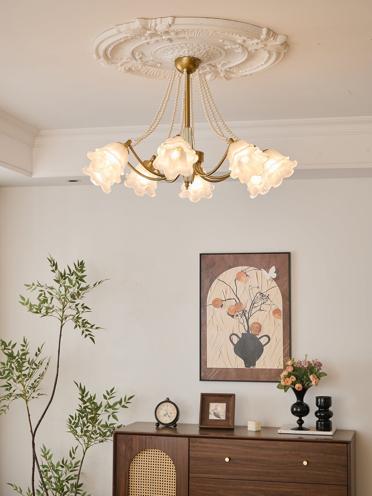 Allirila traditionel elegant vintagekrystallsekrone med blomster og perler