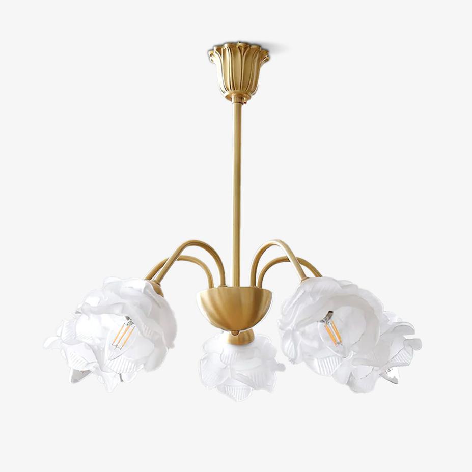 Candelabro em latão e vidro com flores de rosa Brenis