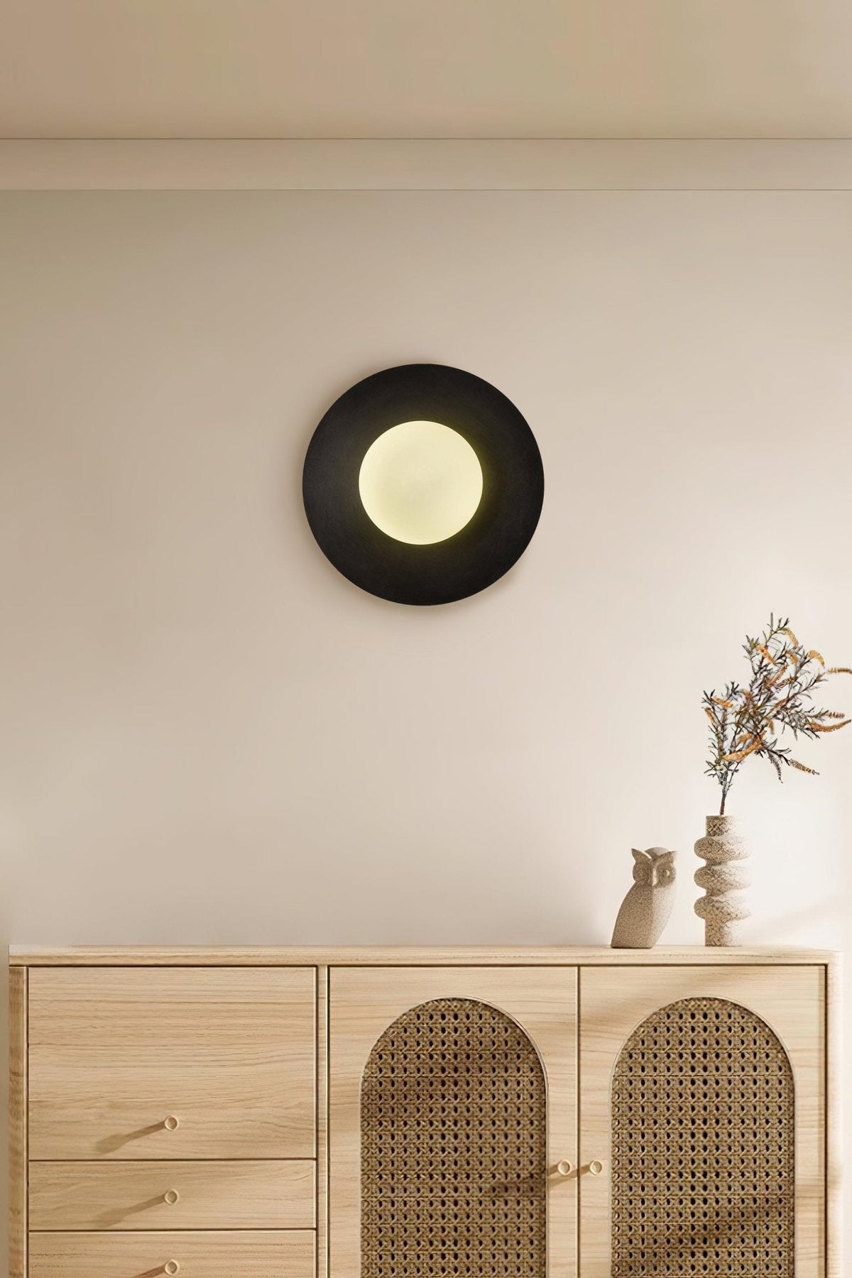 Elem modern minimalistisk rund vägglampa i konstglas och mässing