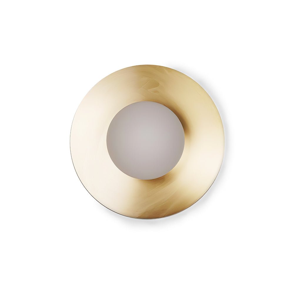 Elem modern minimalistisk rund vägglampa i konstglas och mässing