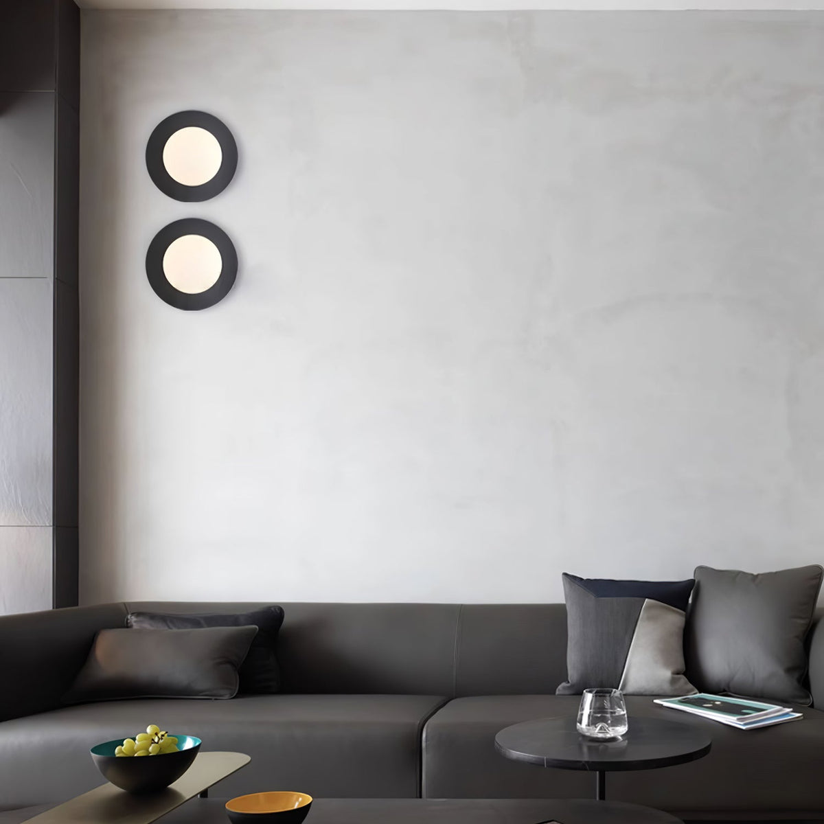 Elem modern minimalistisk rund vägglampa i konstglas och mässing