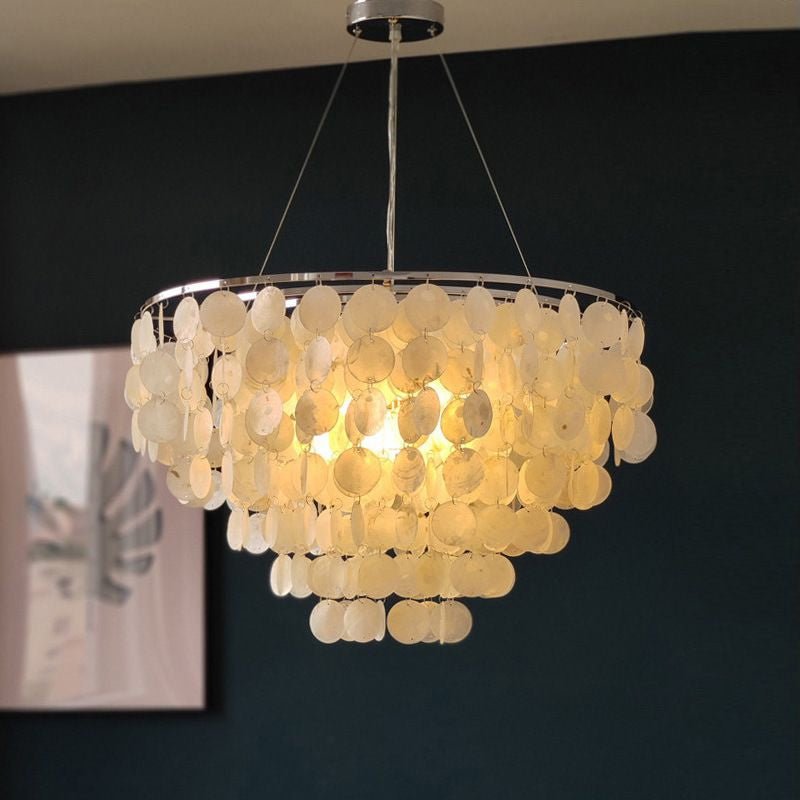 Candeeiro de teto Esileth pós-moderno de luxo com conchas e sinos de vento