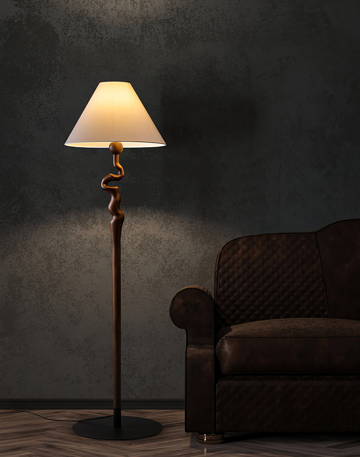 Avloril kunstnerisk gulvlampe i træ