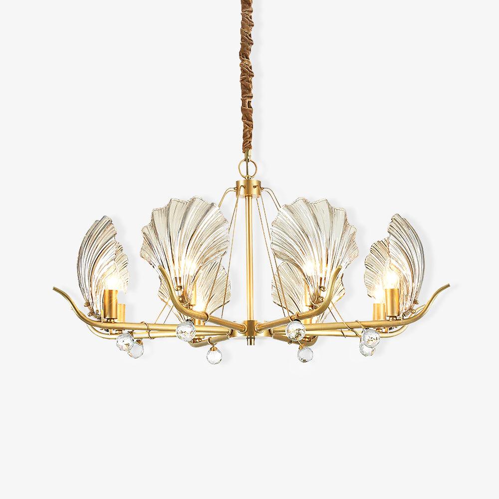 Candeeiro de teto Luxereon em cobre, com folhas de cristal