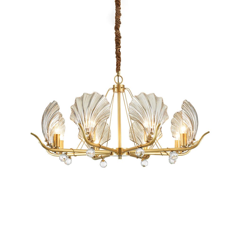 Candeeiro de teto Luxereon em cobre, com folhas de cristal