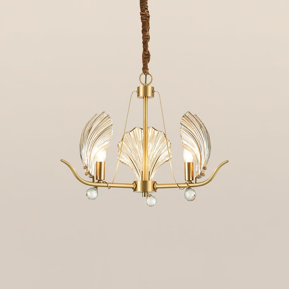 Candeeiro de teto Luxereon em cobre, com folhas de cristal