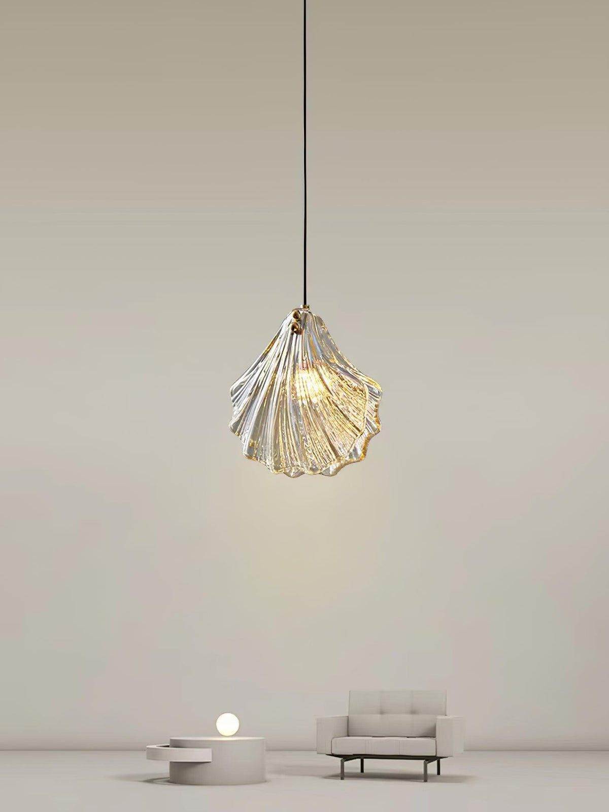 Veda pendellampa i glas, snäckformad, konstnärlig och elegant