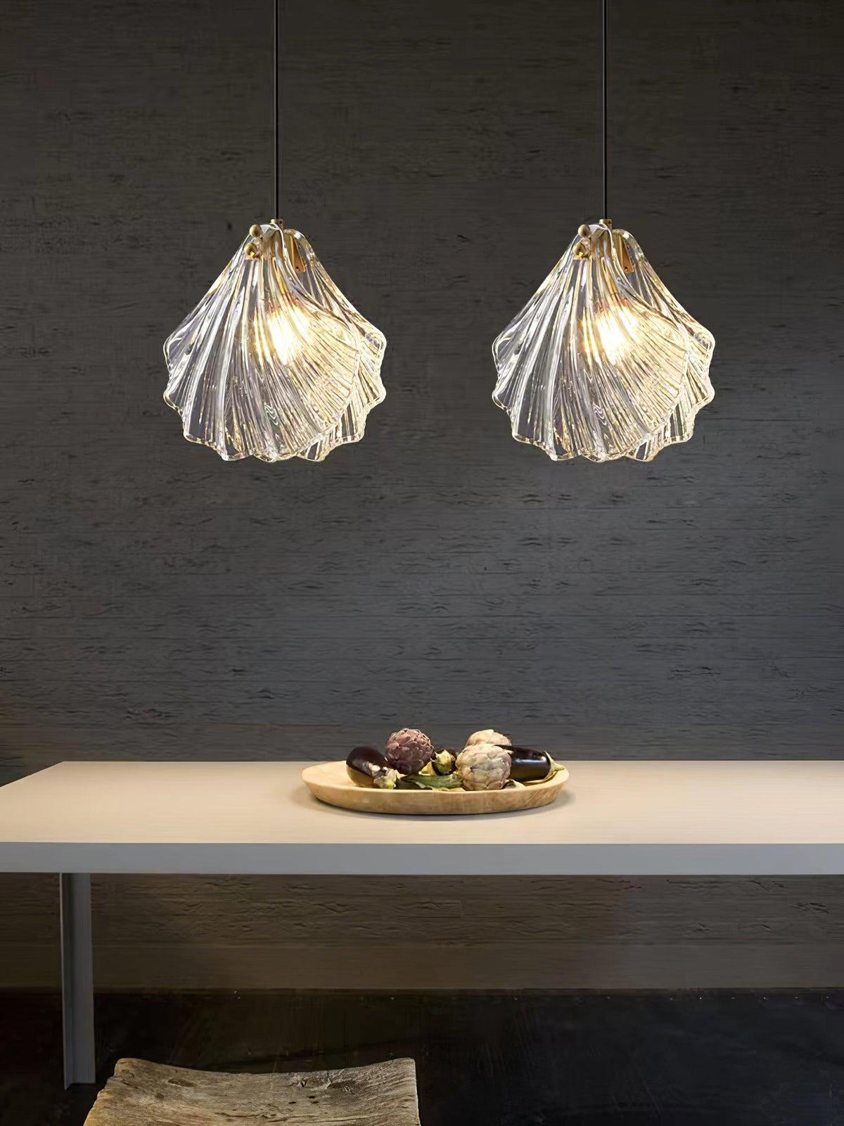 Covene Nordic Art Mini-pendel i muslingeskal og glas med swag-ledning
