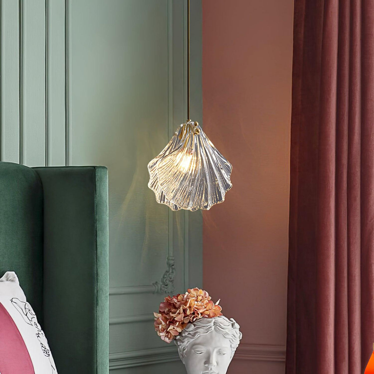 Covene Nordic Art Mini-pendel i muslingeskal og glas med swag-ledning