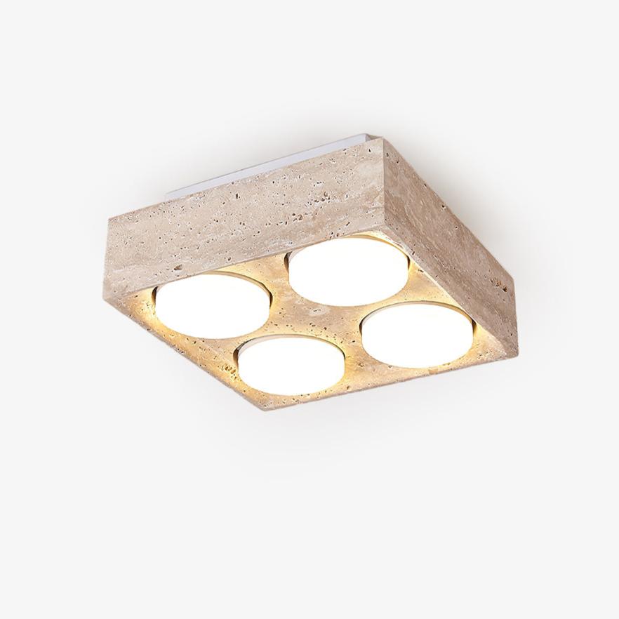 Virinira loftslampe med fire spotlys i travertin