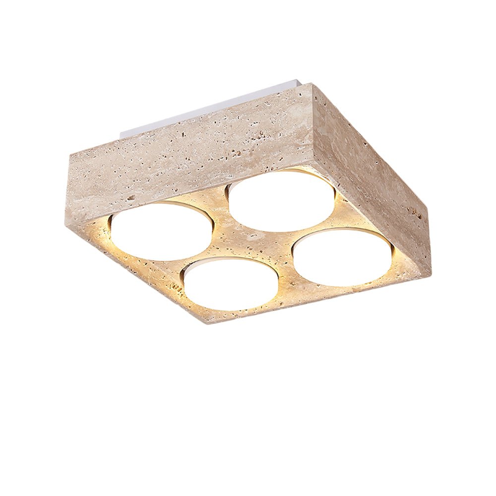 Virinira loftslampe med fire spotlys i travertin
