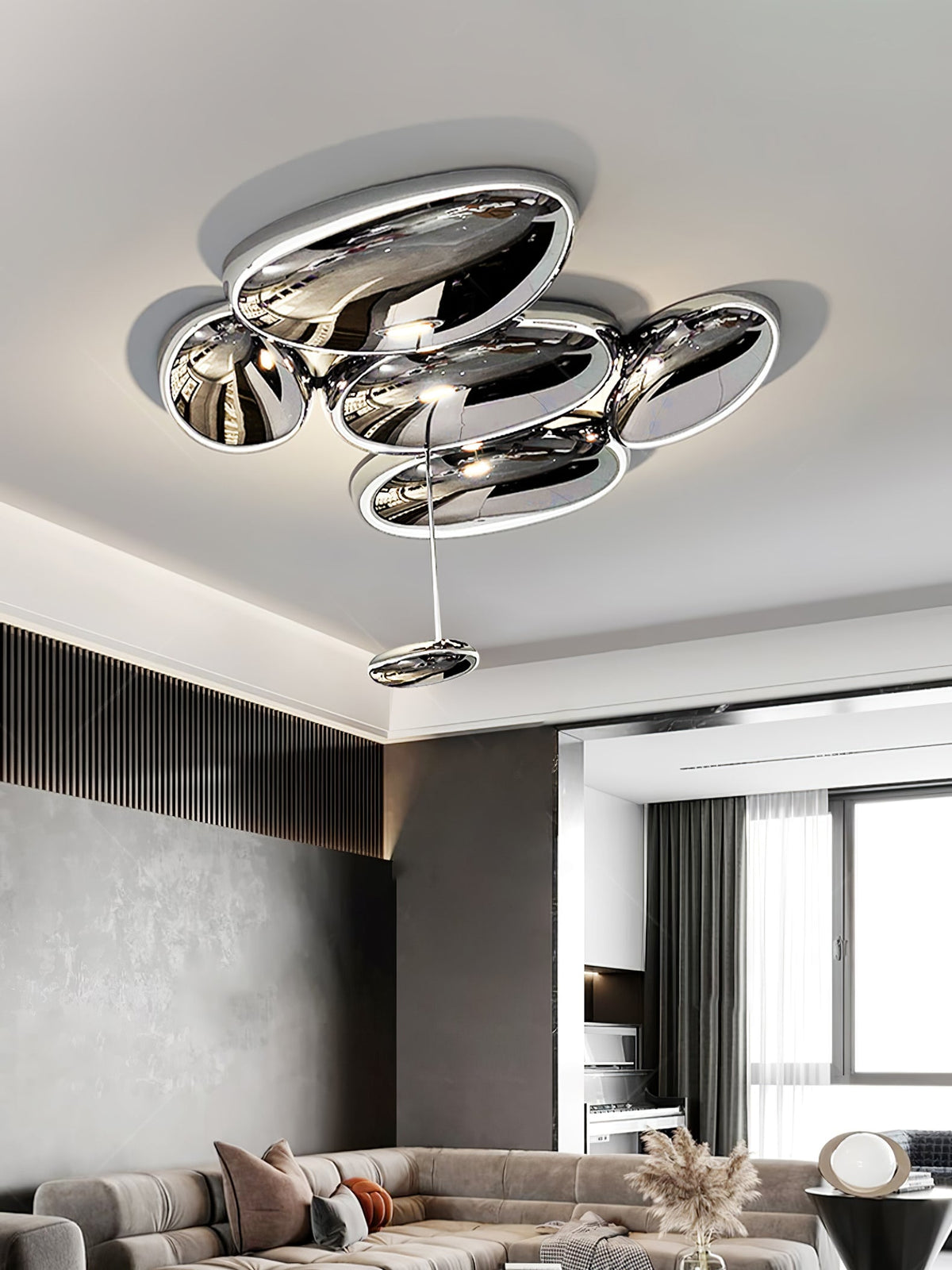 Vostix modern taklampa i krom med småstensdesign