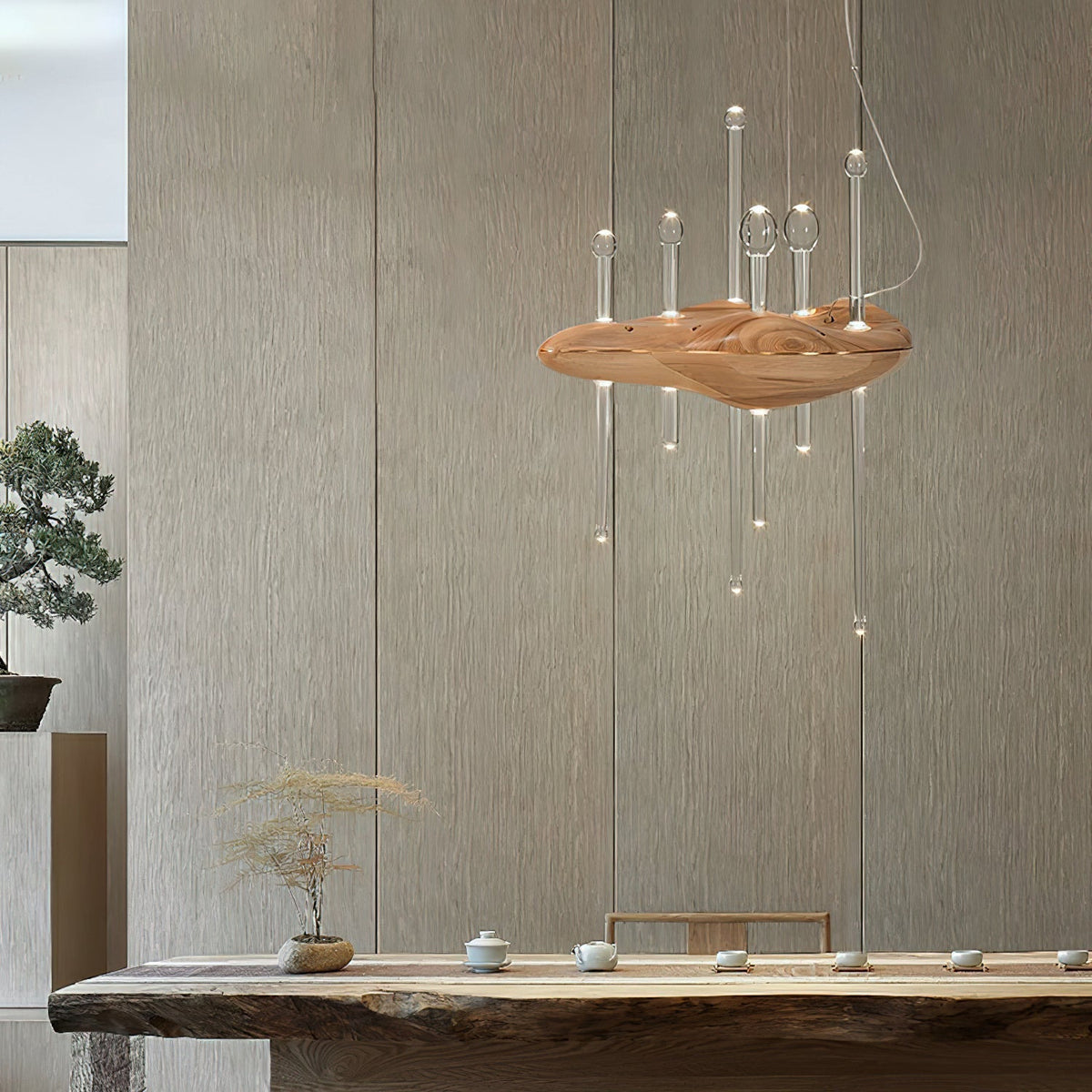 Umare Whimsical Oak Glass Pendant Light