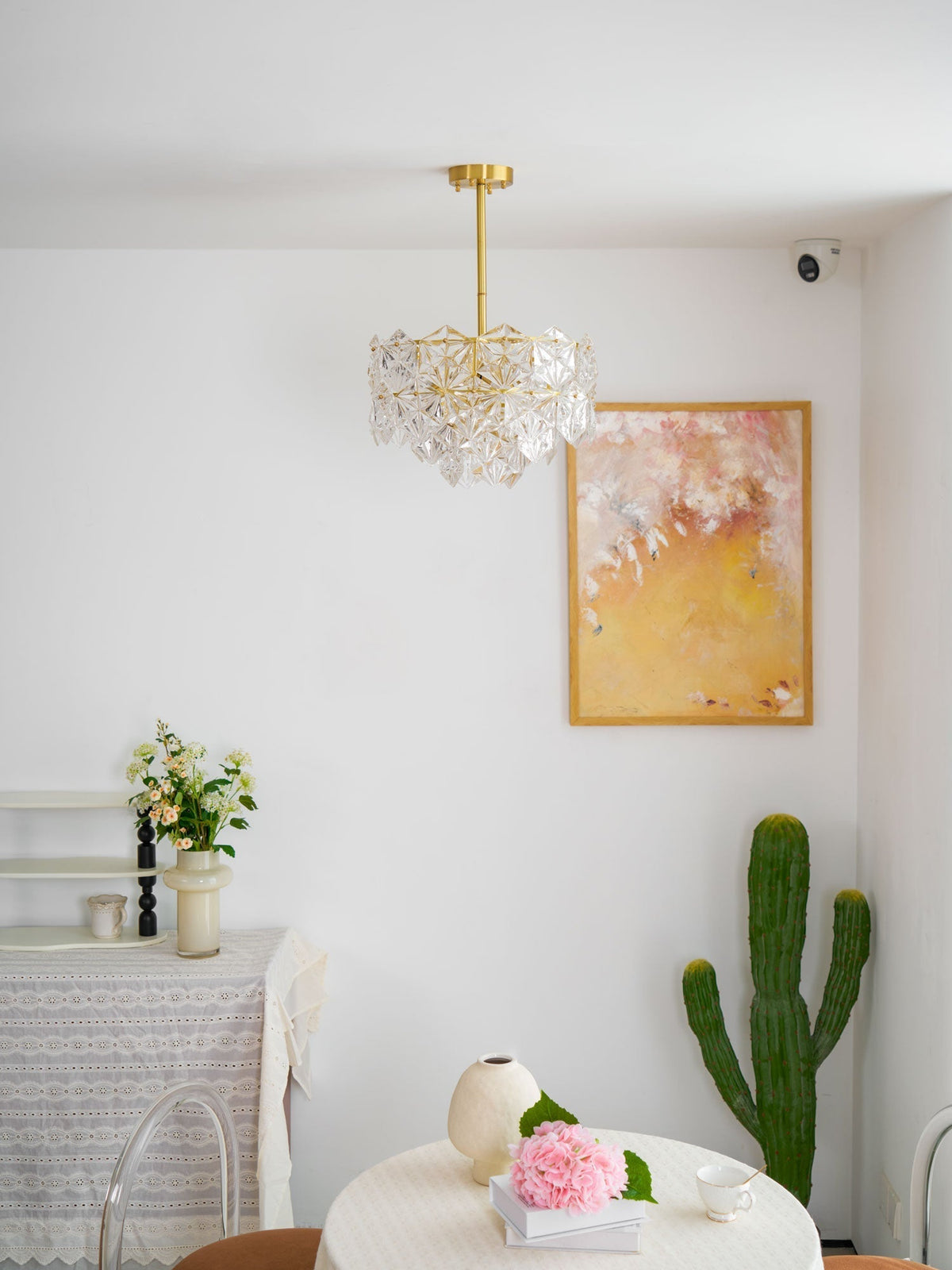 Candeeiro de lustre Eirararia em vidro dourado com flocos de neve