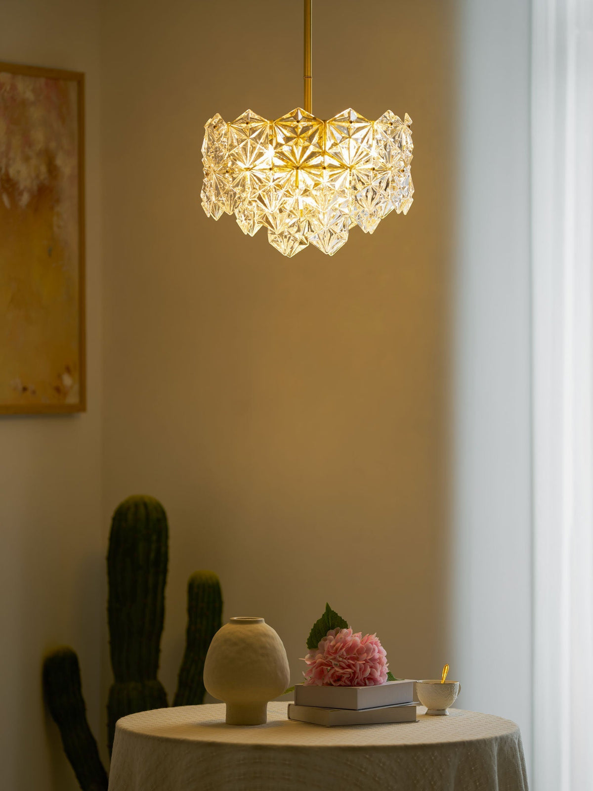 Candeeiro de lustre Eirararia em vidro dourado com flocos de neve