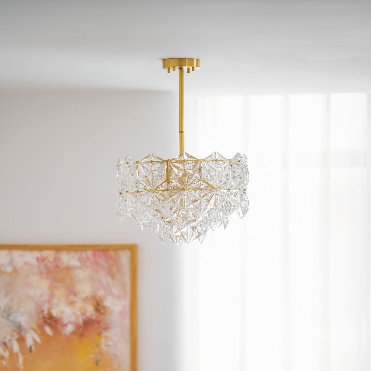 Candeeiro de lustre Eirararia em vidro dourado com flocos de neve