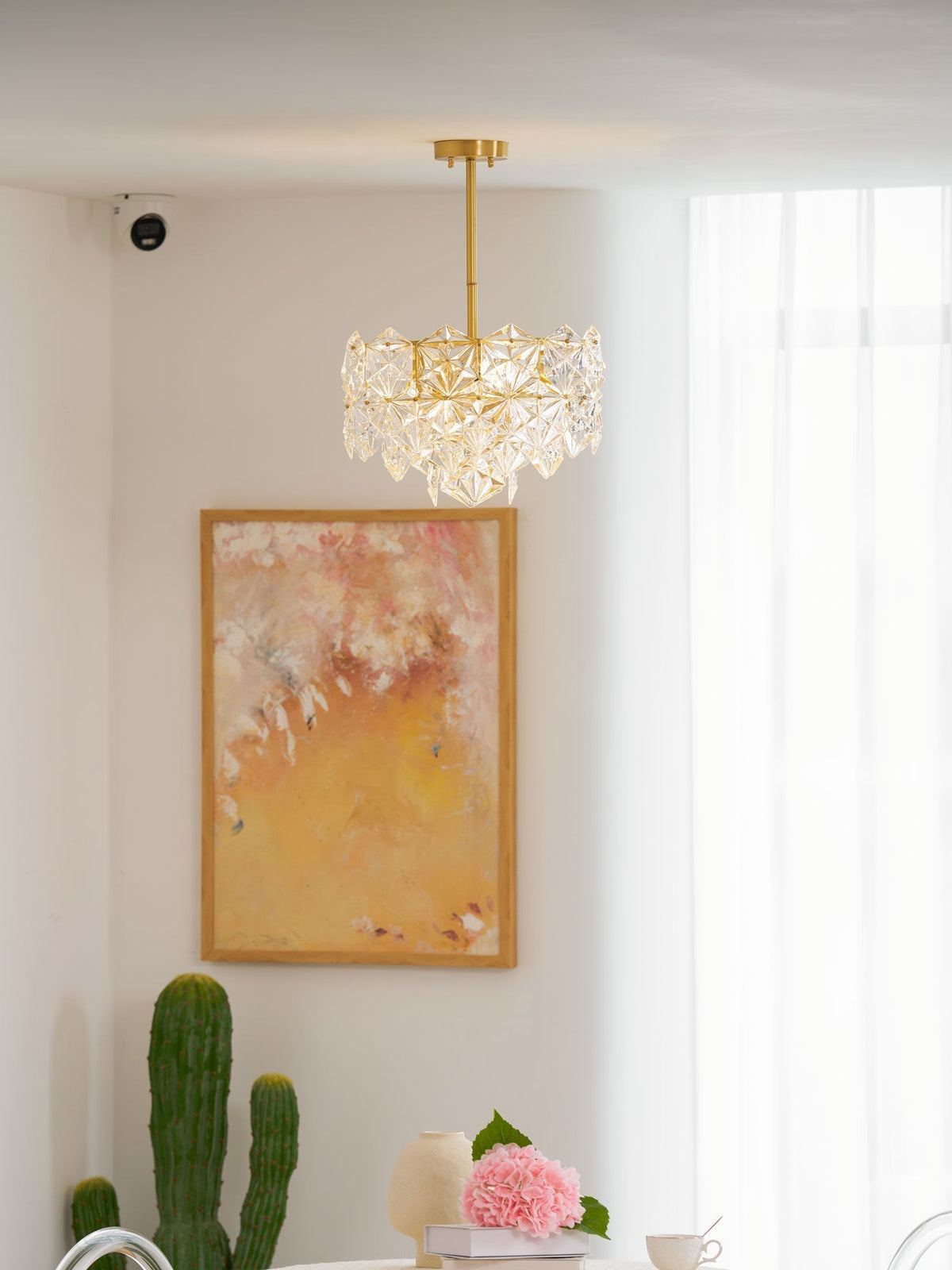 Candeeiro de lustre Eirararia em vidro dourado com flocos de neve