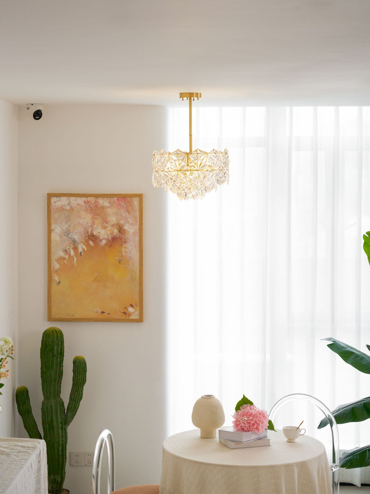 Candeeiro de lustre Eirararia em vidro dourado com flocos de neve