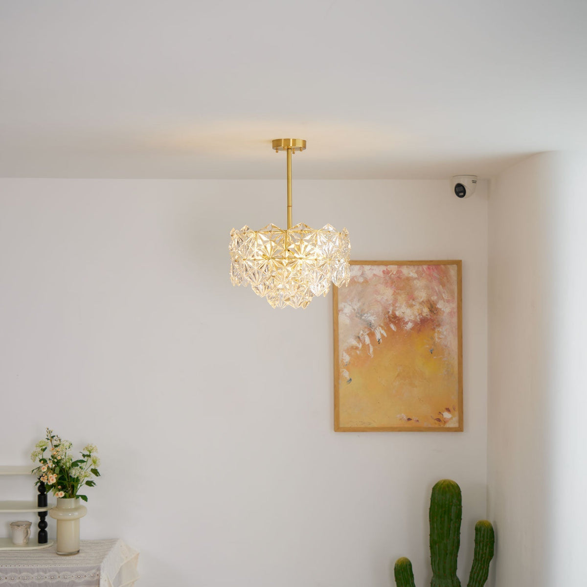 Candeeiro de lustre Eirararia em vidro dourado com flocos de neve
