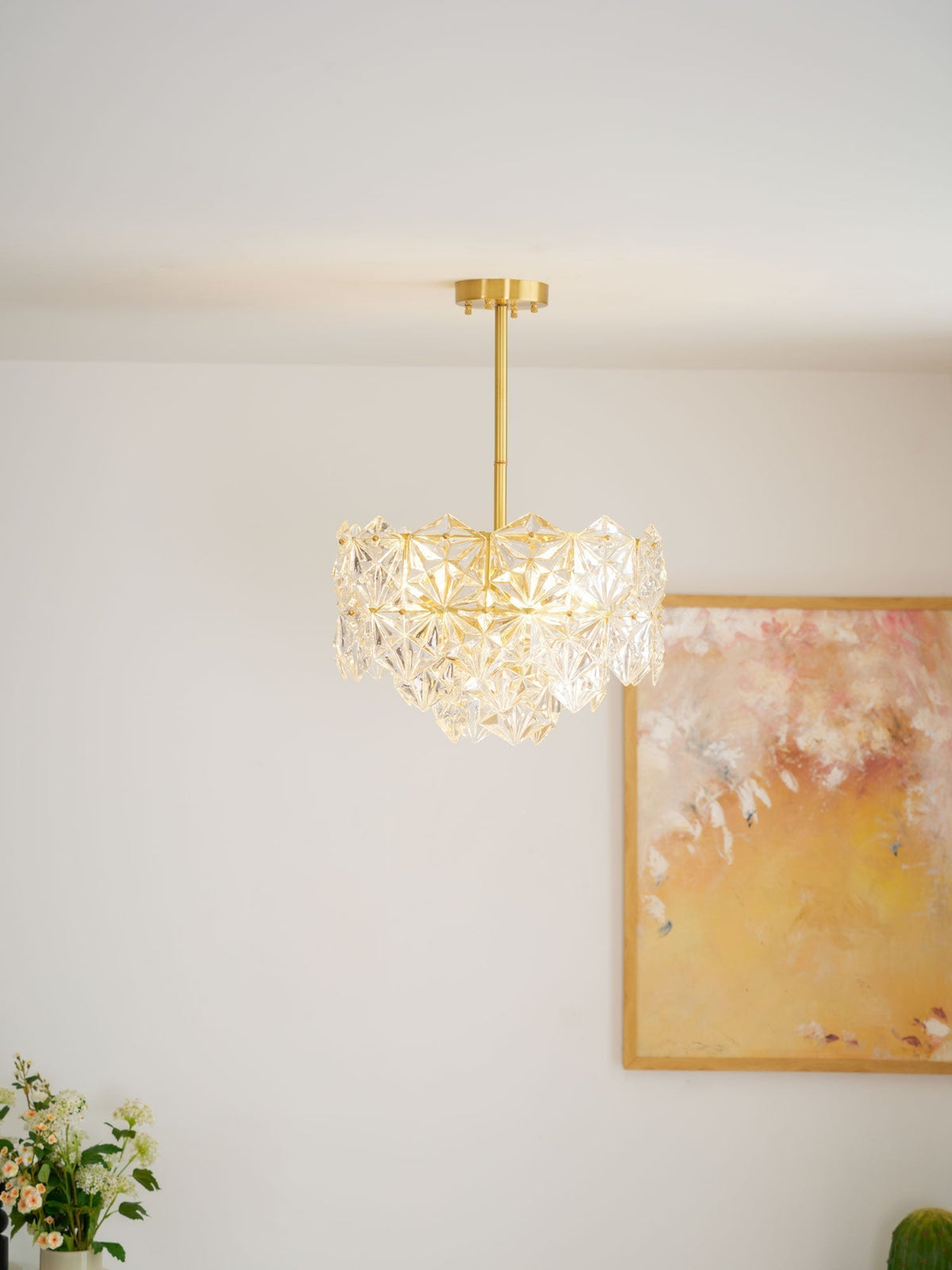 Candeeiro de lustre Eirararia em vidro dourado com flocos de neve