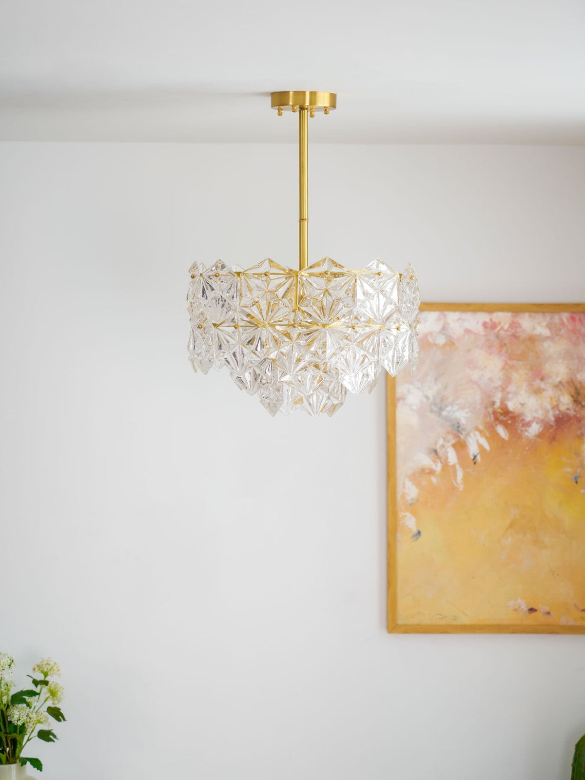 Candeeiro de lustre Eirararia em vidro dourado com flocos de neve