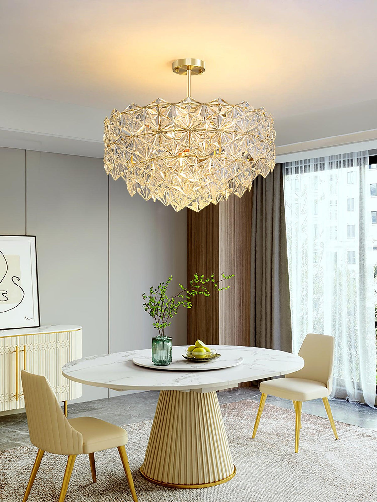 Candeeiro de lustre Eirararia em vidro dourado com flocos de neve