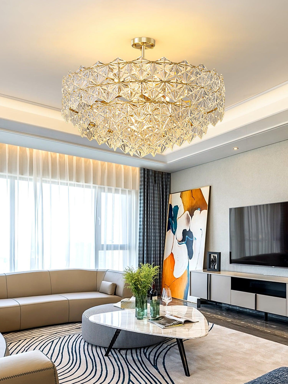Candeeiro de lustre Eirararia em vidro dourado com flocos de neve