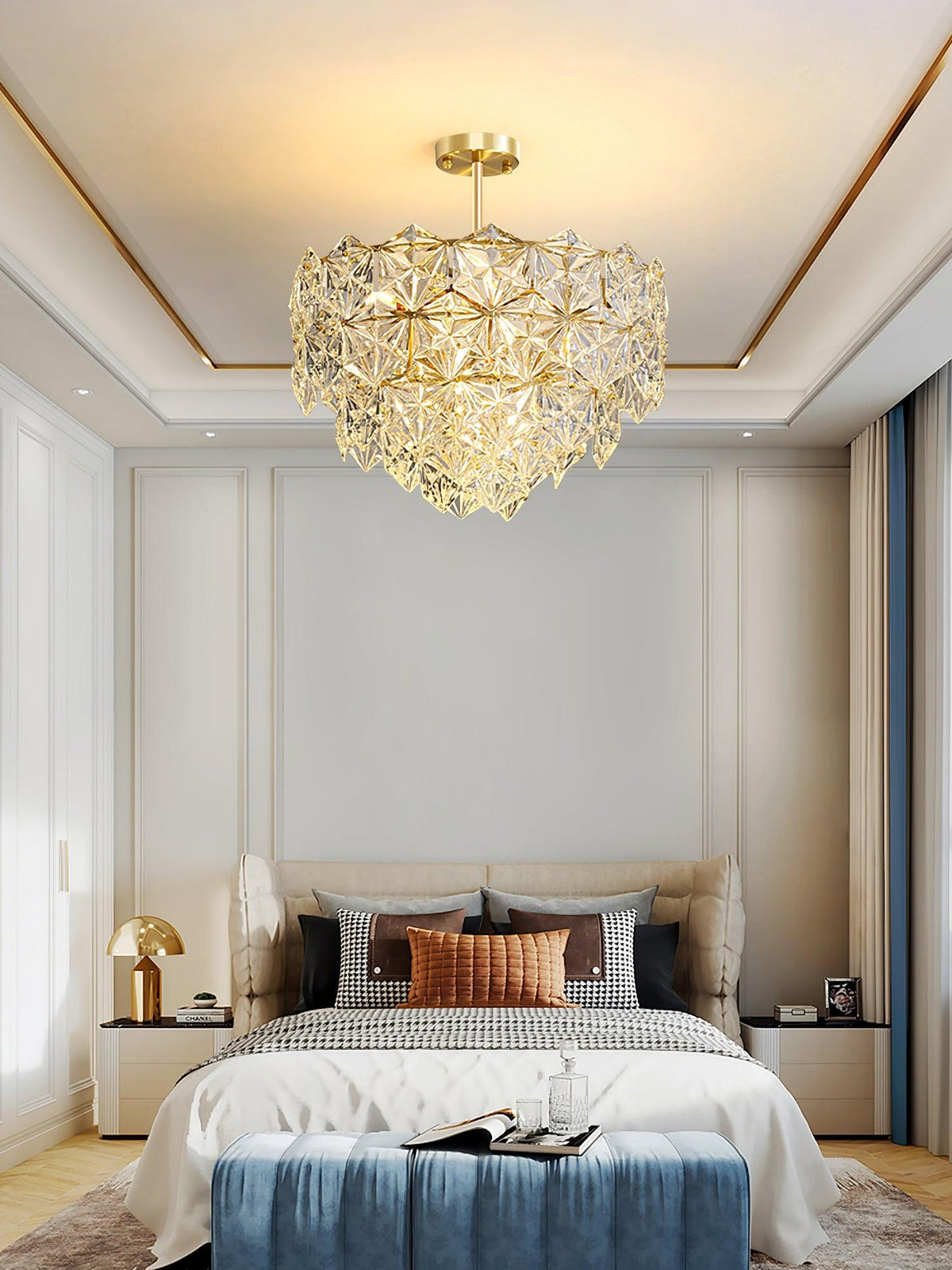 Candeeiro de lustre Eirararia em vidro dourado com flocos de neve