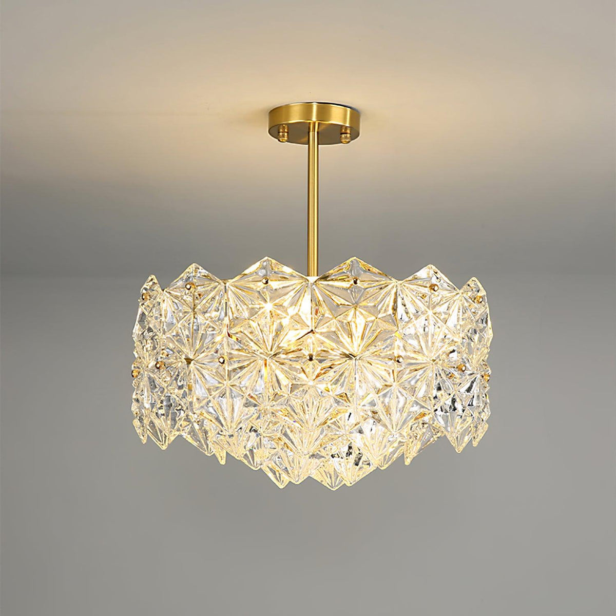 Candeeiro de lustre Eirararia em vidro dourado com flocos de neve