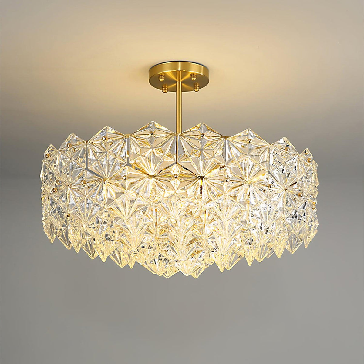 Candeeiro de lustre Eirararia em vidro dourado com flocos de neve