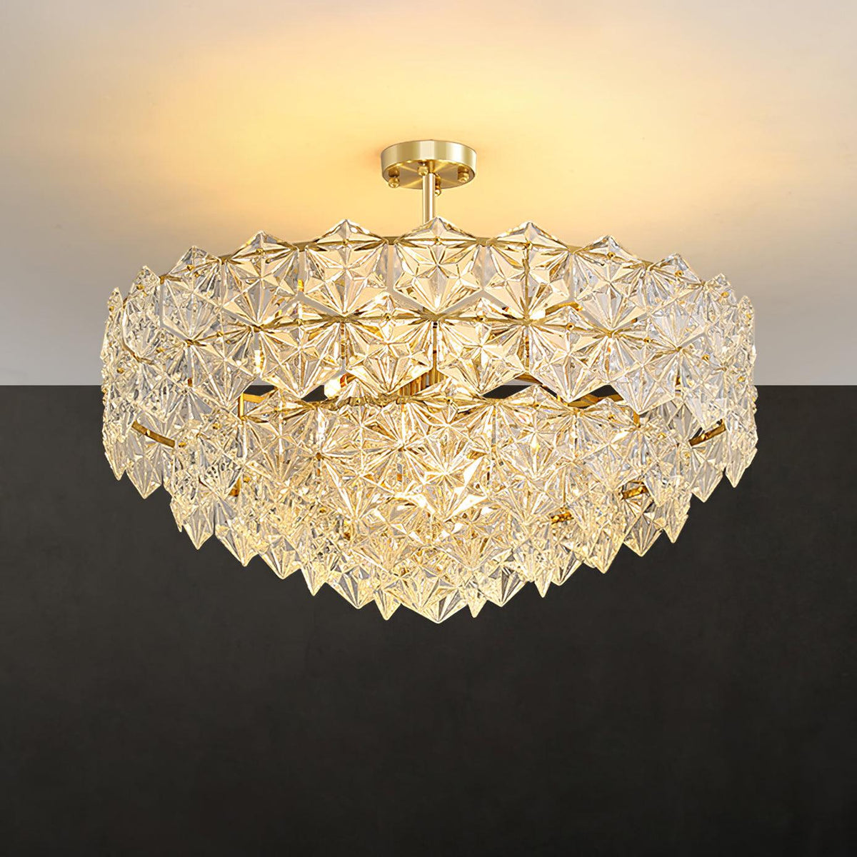 Candeeiro de lustre Eirararia em vidro dourado com flocos de neve