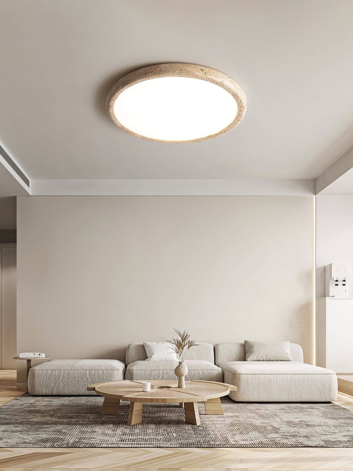 Aurrina loftslampe i travertin med ringramme