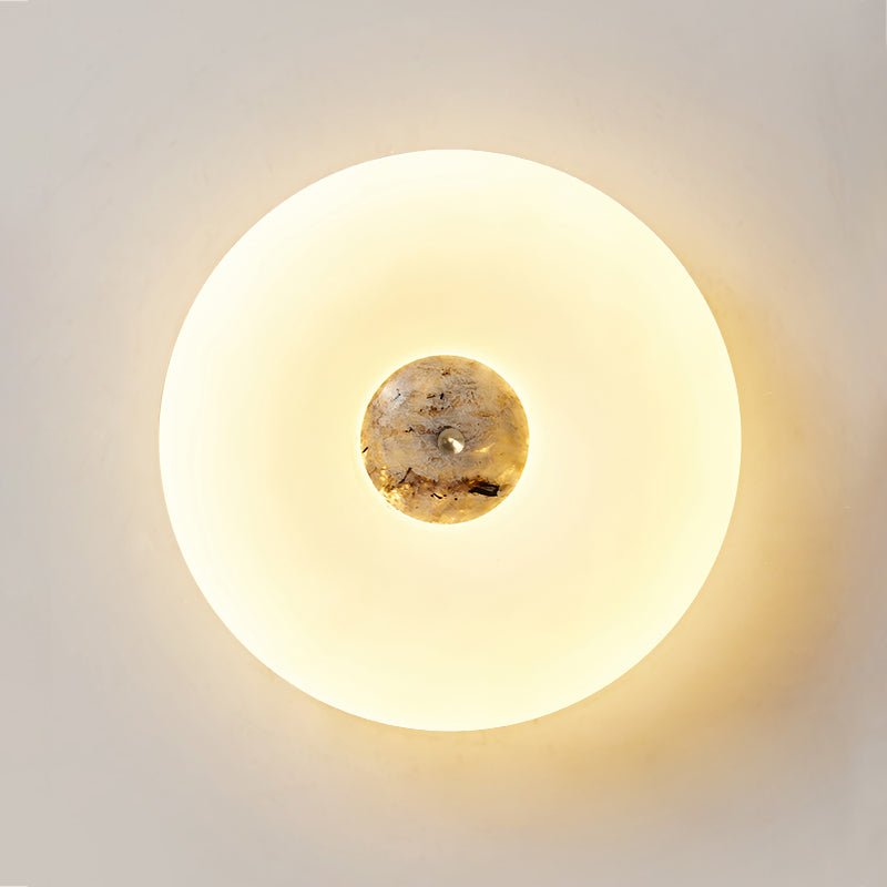 Flen loftslampe med ring i gul travertin