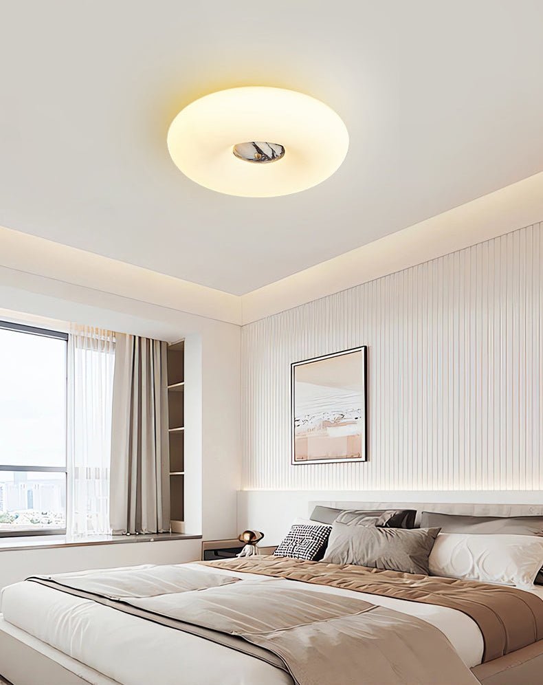 Flen loftslampe med ring i gul travertin
