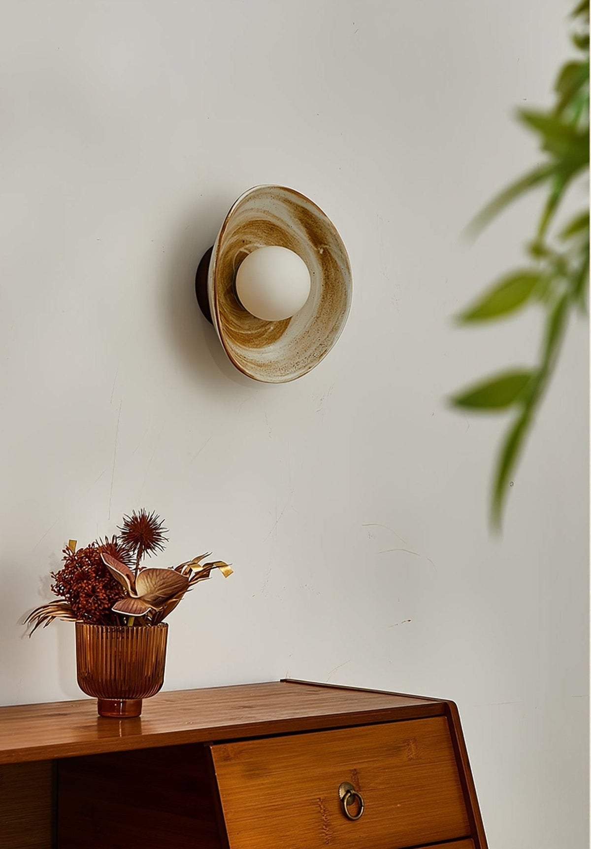 Solune moderne minimalistisk væglampe i glas og træ
