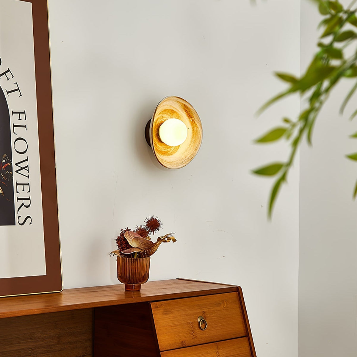 Solune moderne minimalistisk væglampe i glas og træ
