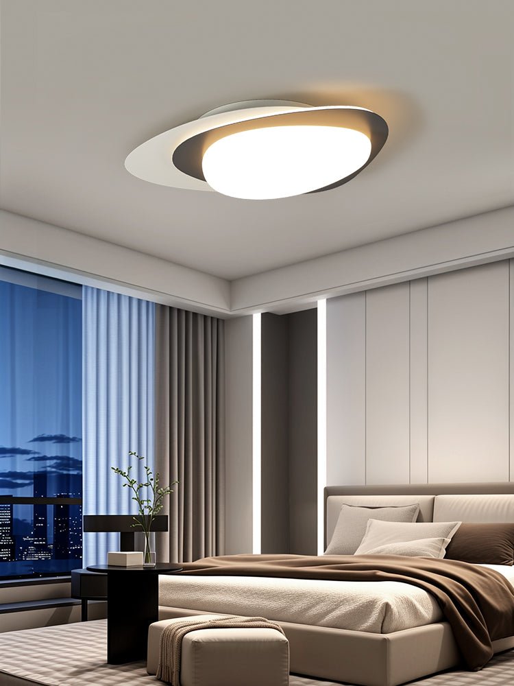 Candeeiro de teto Fuji oval orgânico em nogueira com LED