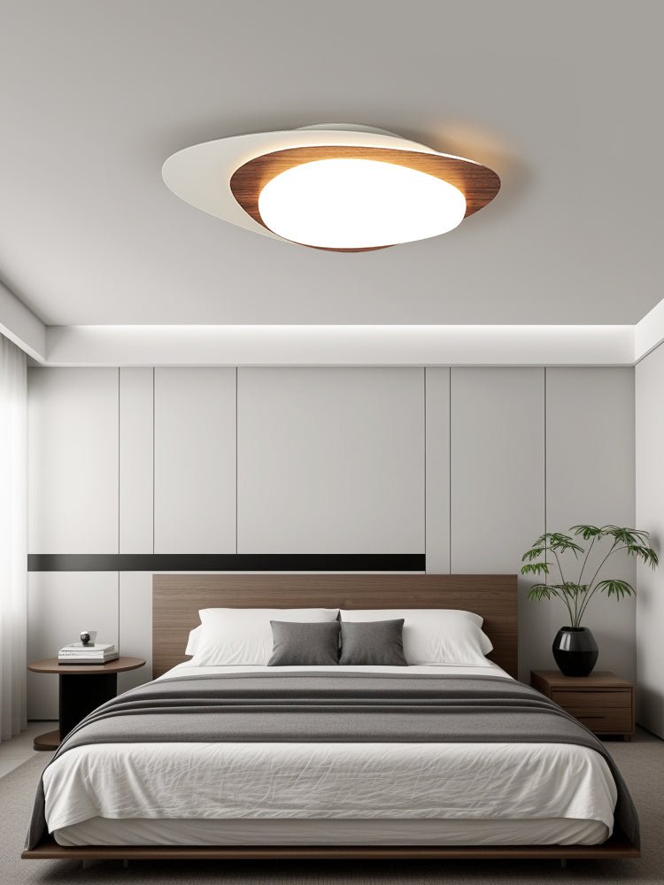 Candeeiro de teto Fuji oval orgânico em nogueira com LED