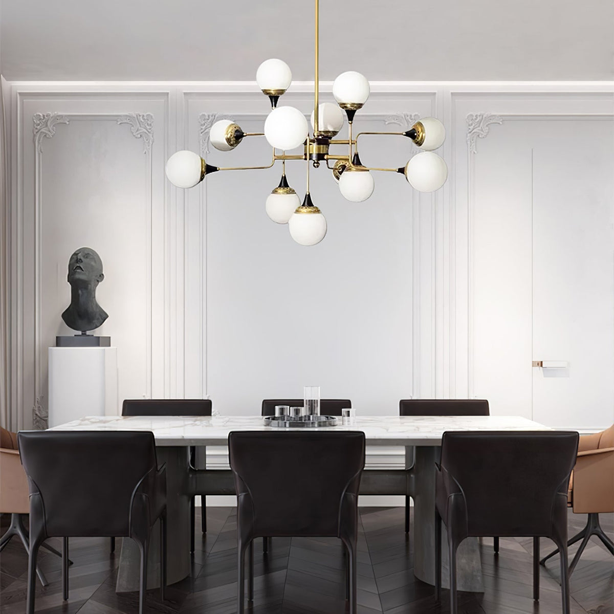 Candeeiro de lustre Stilnovo de latão e vidro preto Wasgt