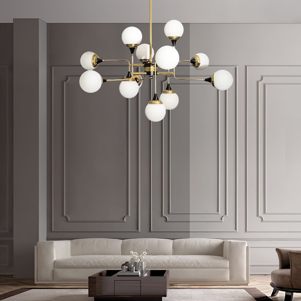 Candeeiro de lustre Stilnovo de latão e vidro preto Wasgt