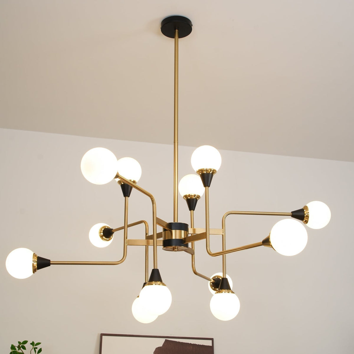 Candeeiro de lustre Stilnovo de latão e vidro preto Wasgt